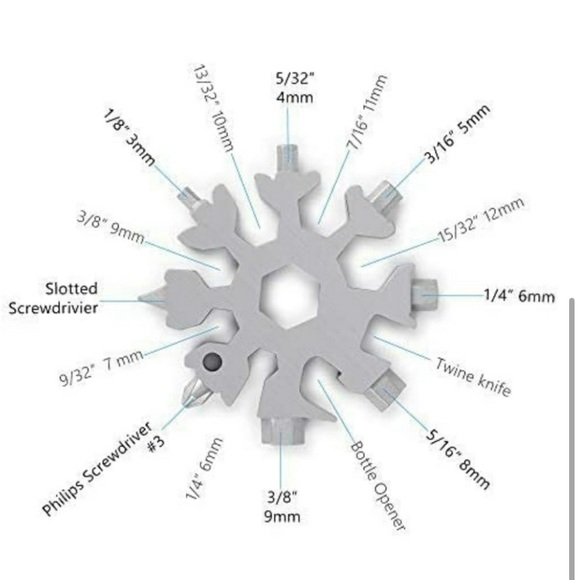 18-1 Stainless Steel Multitool snowflake keychain - Picture 3 of 3